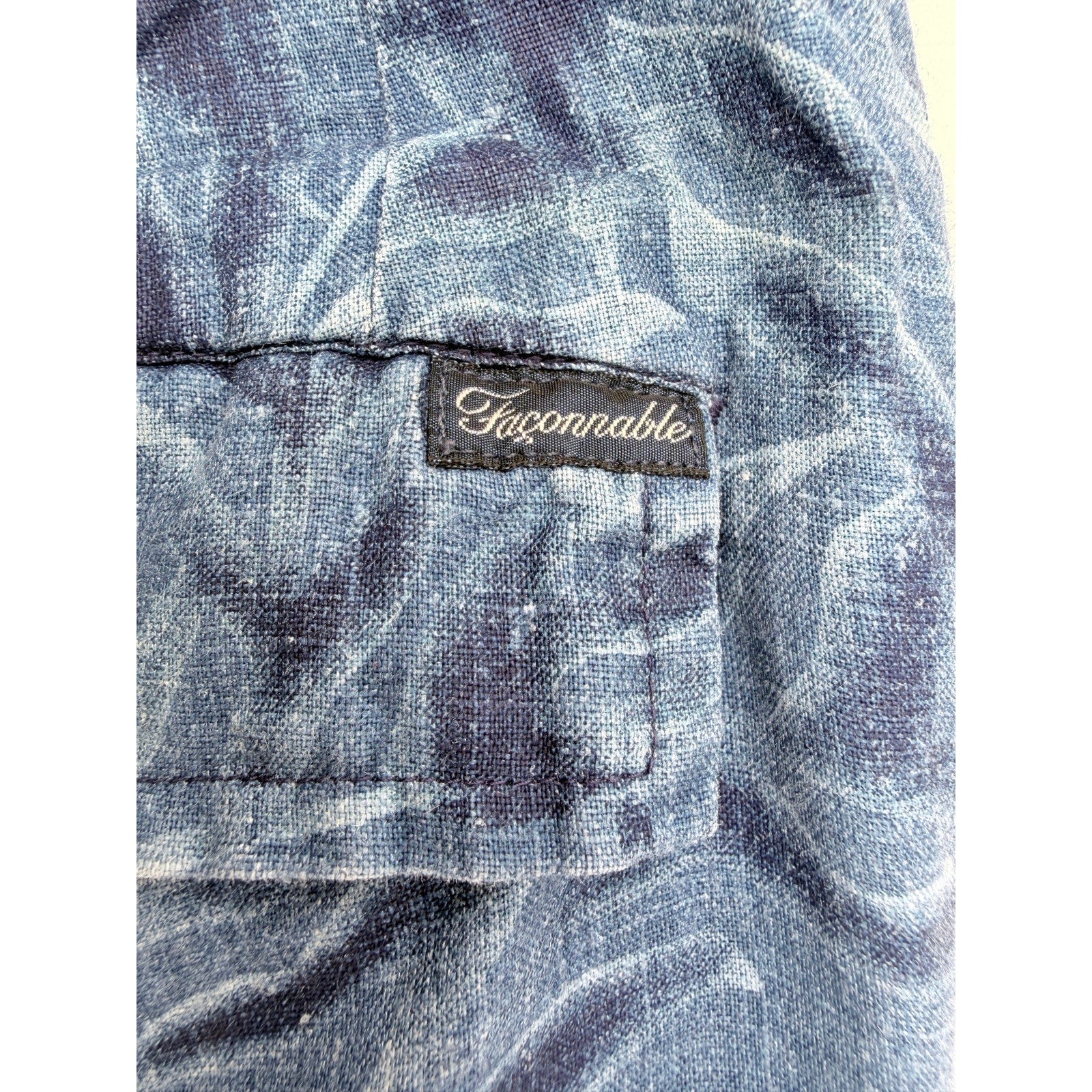 Faconnable Linen Blend Shorts Mens 38 Blue Tropical Leaf Casual Summer Shorts