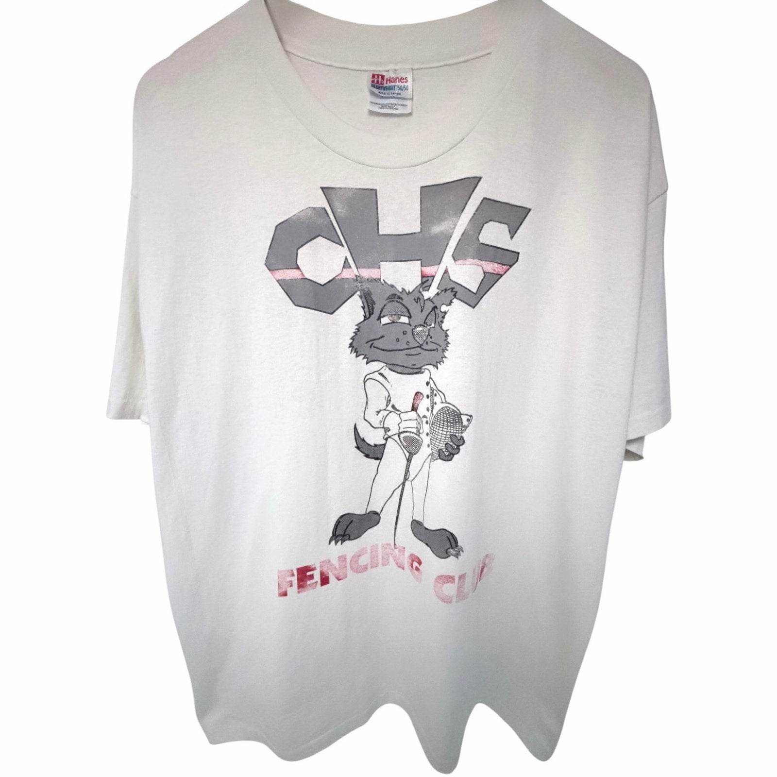 Vintage CHS Fencing Club Double Sided Graphic T-Shirt Made USA Hanes XL