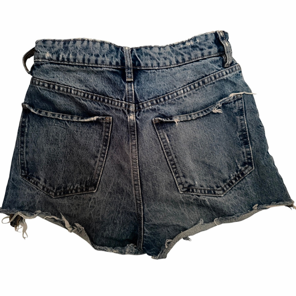 Zara Distressed Button Fly Denim Shorts Womens US 2 Light Wash Cutoff