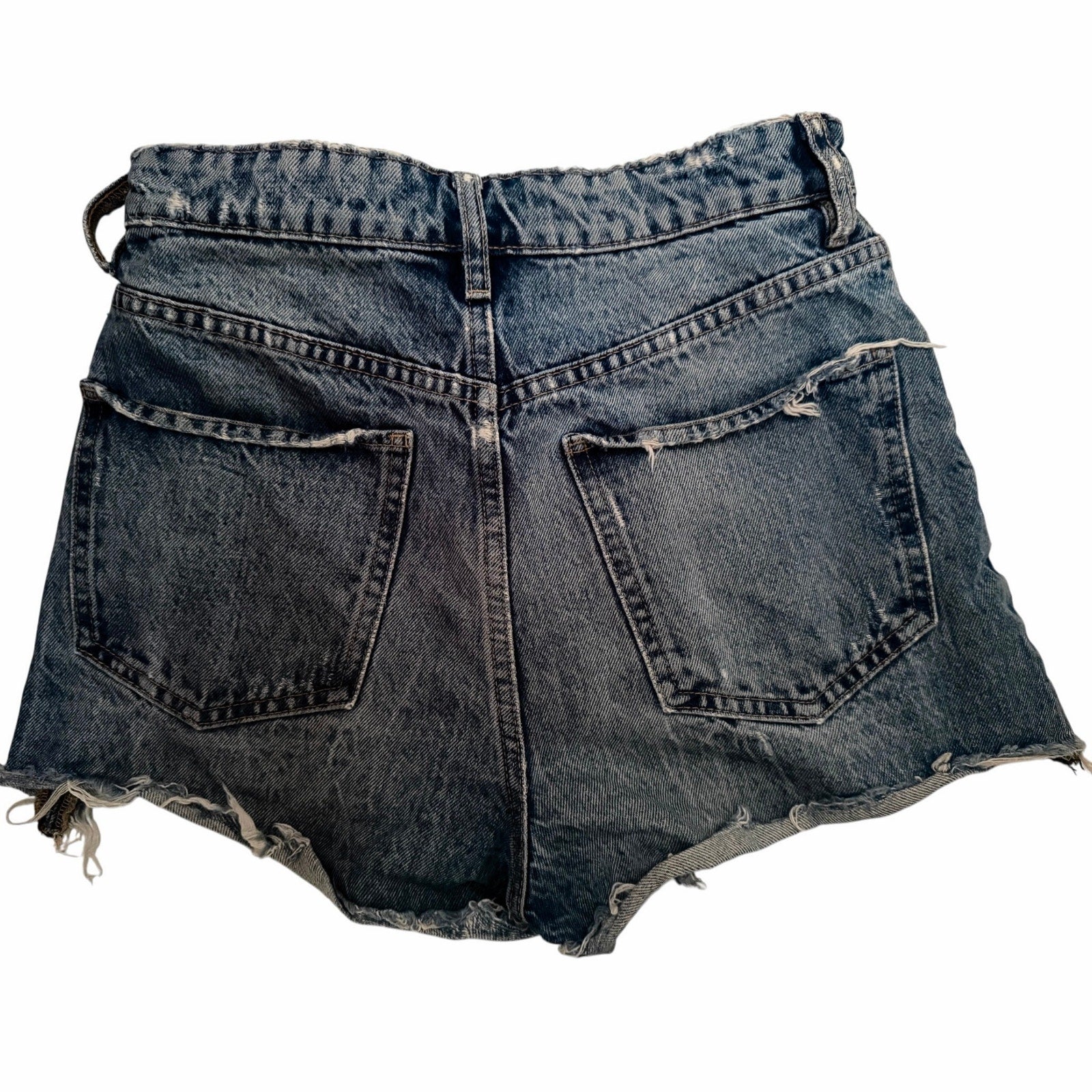 Zara Distressed Button Fly Denim Shorts Womens US 2 Light Wash Cutoff
