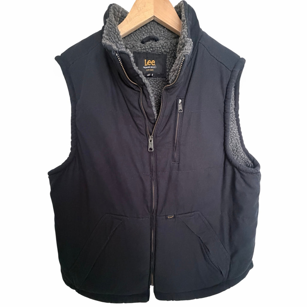 Lee Premium Select Mens Medium Black Sherpa Lined Full Zip Vest