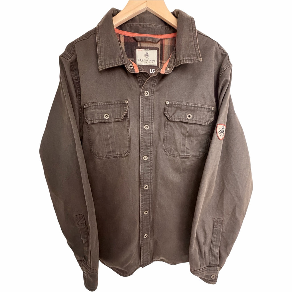 Legendary Whitetails Shirt Jacket Mens Large Brown Button Front Long Sleeve