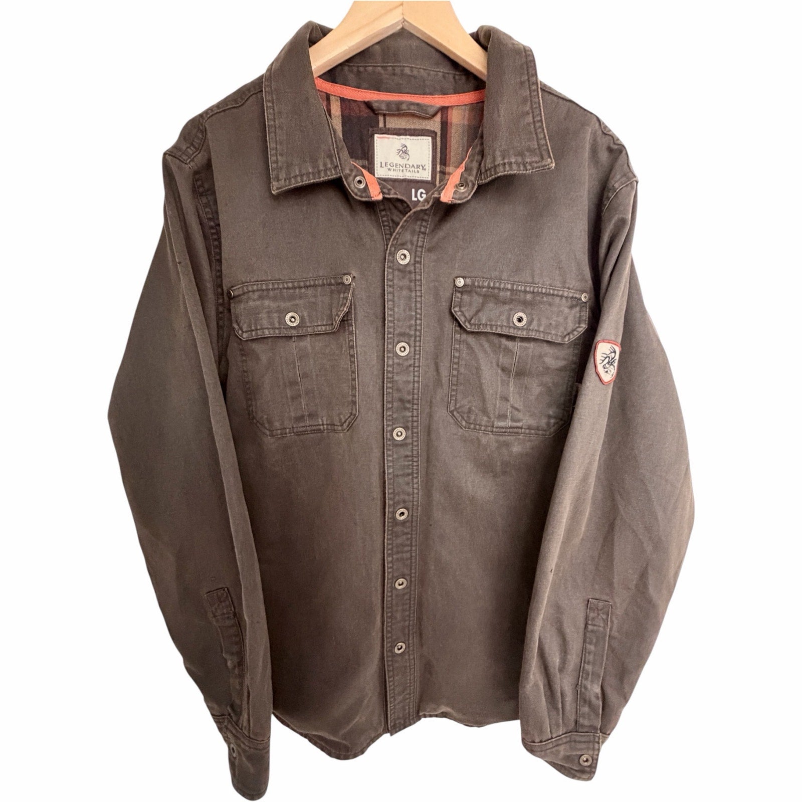 Legendary Whitetails Shirt Jacket Mens Large Brown Button Front Long Sleeve