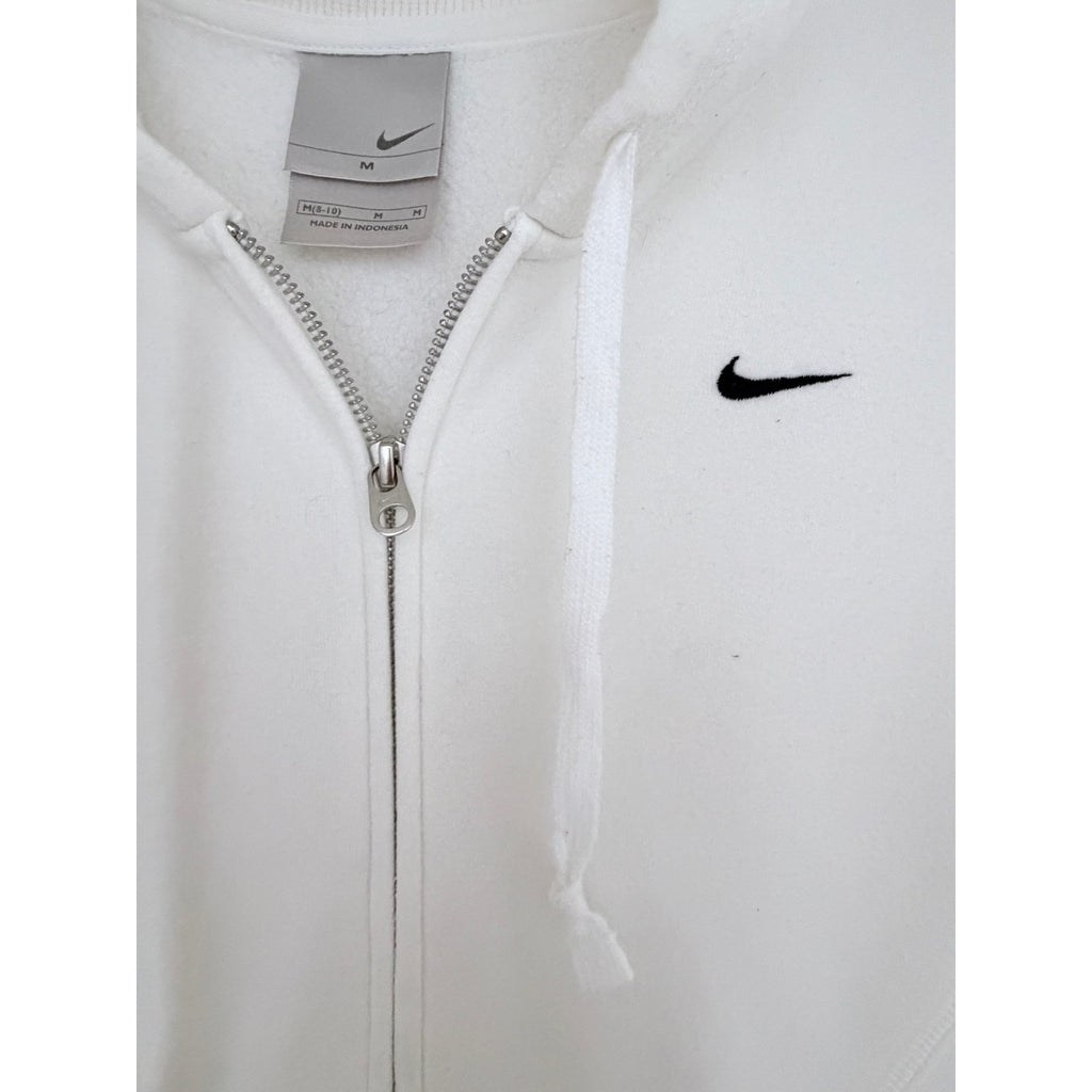 Nike Womens Medium Full Zip Hoodie White Fleece Sweatshirt Swoosh Y2K