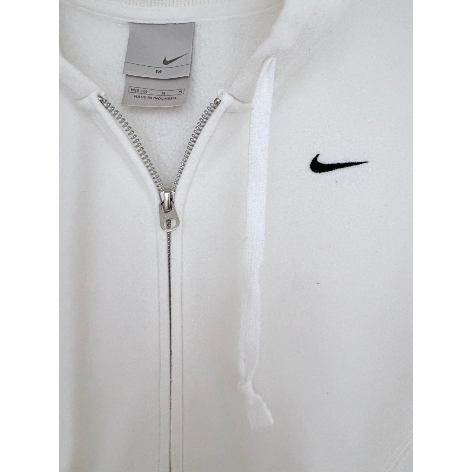Nike Womens Medium Full Zip Hoodie White Fleece Sweatshirt Swoosh Y2K
