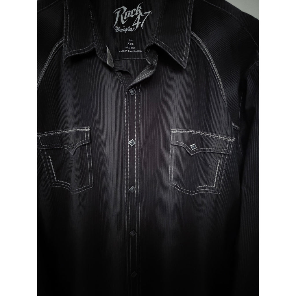 Wrangler Rock 47 Men's Black Western Snap Shirt XXL Pinstripe Long Sleeve