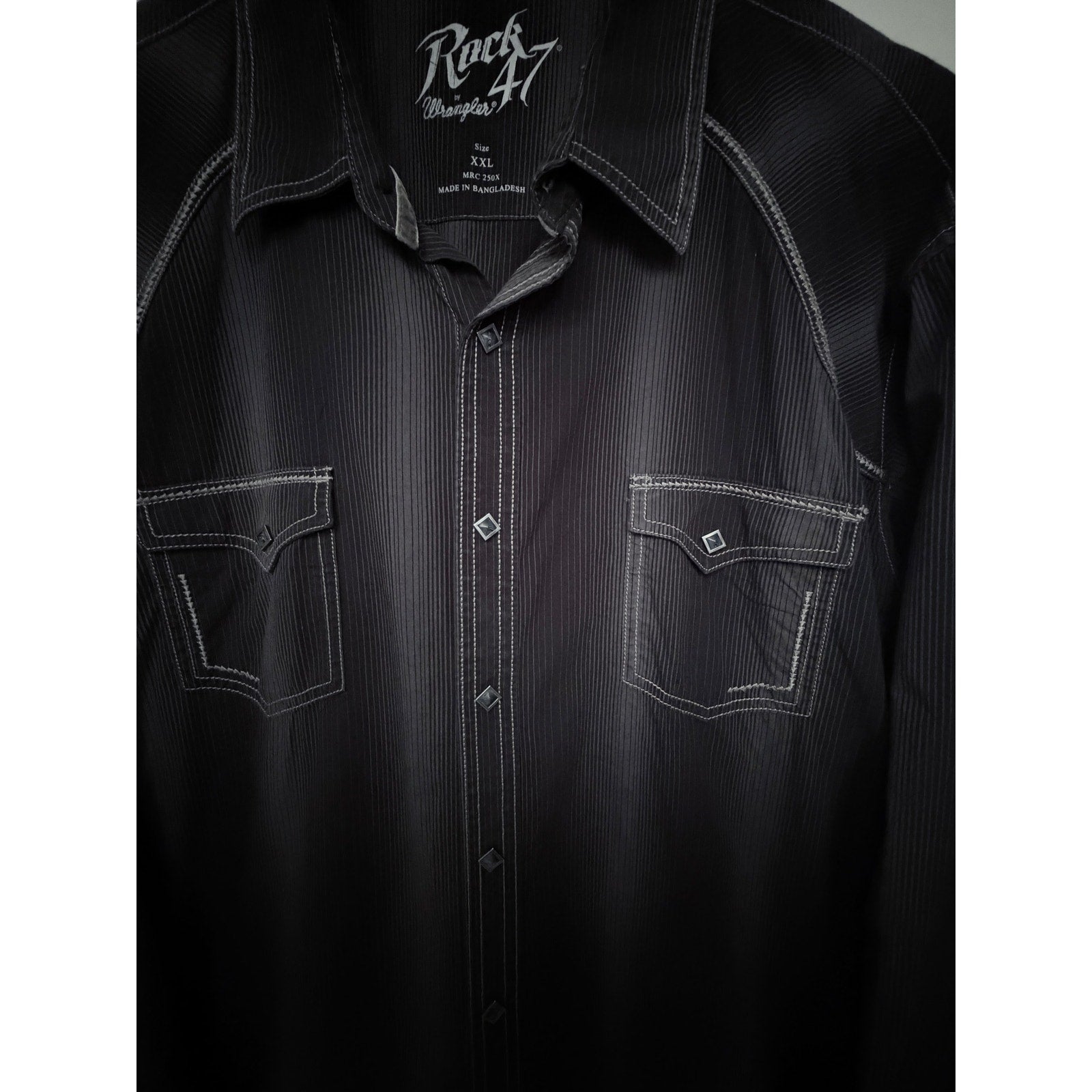 Wrangler Rock 47 Men's Black Western Snap Shirt XXL Pinstripe Long Sleeve