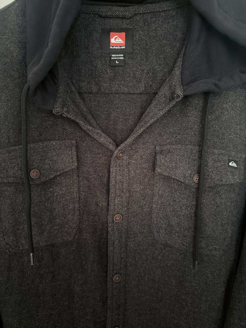 Quiksilver Men's Dark Gray Hooded Plaid Button-Up — view 4