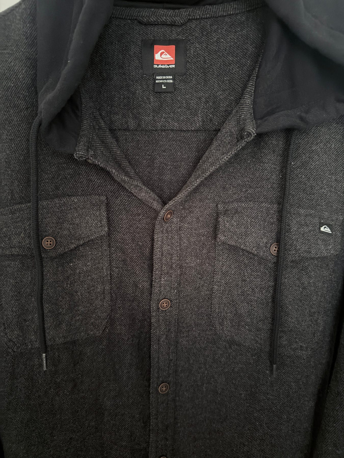 Quiksilver Men's Dark Gray Hooded Plaid Button-Up — view 4