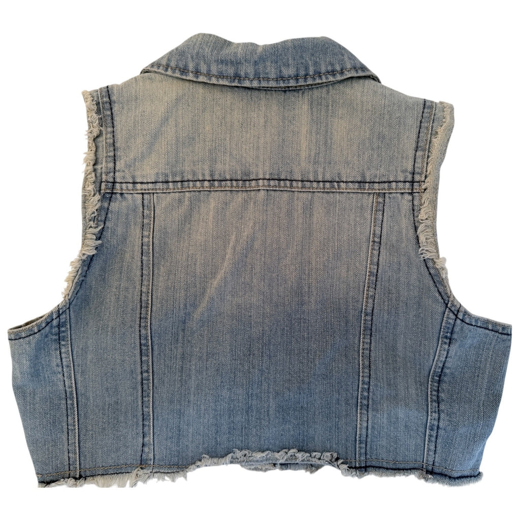 Highway Jeans Denim Vest Womens Small Blue Cropped Button Front Raw Hem