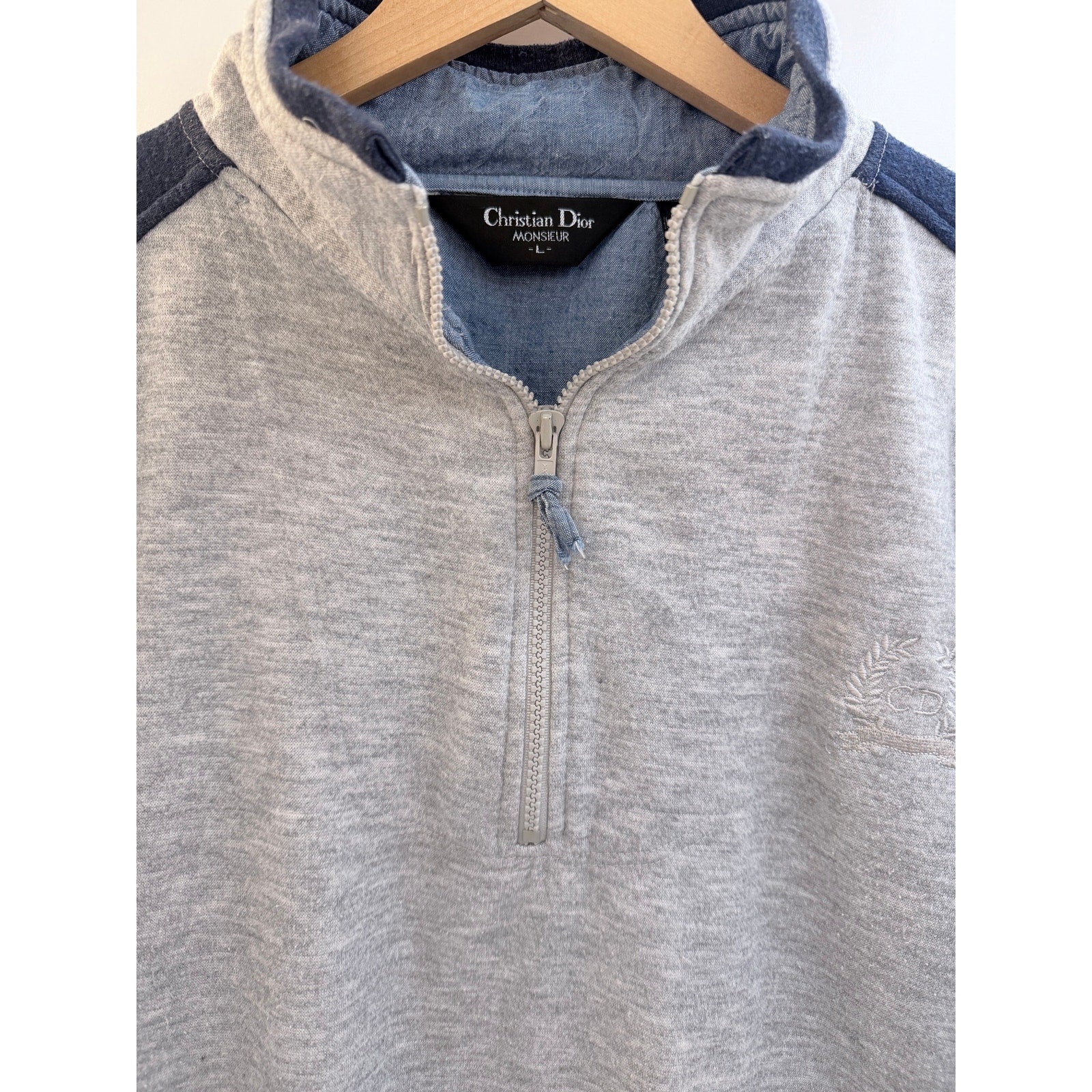 Christian Dior Monsieur Quarter Zip Sweatshirt Mens Large Gray Blue Pullover