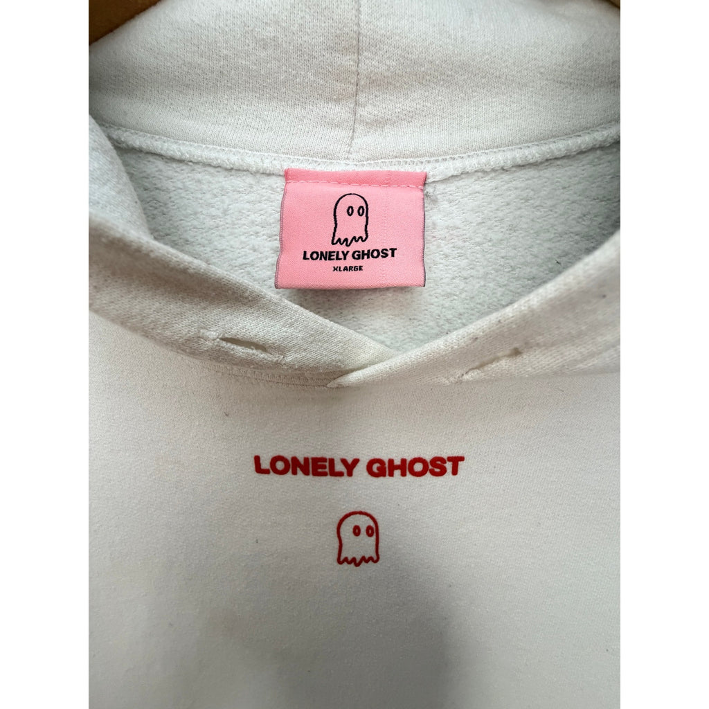 Lonely Ghost White Red Embroidered Logo Hoodie Unisex XL