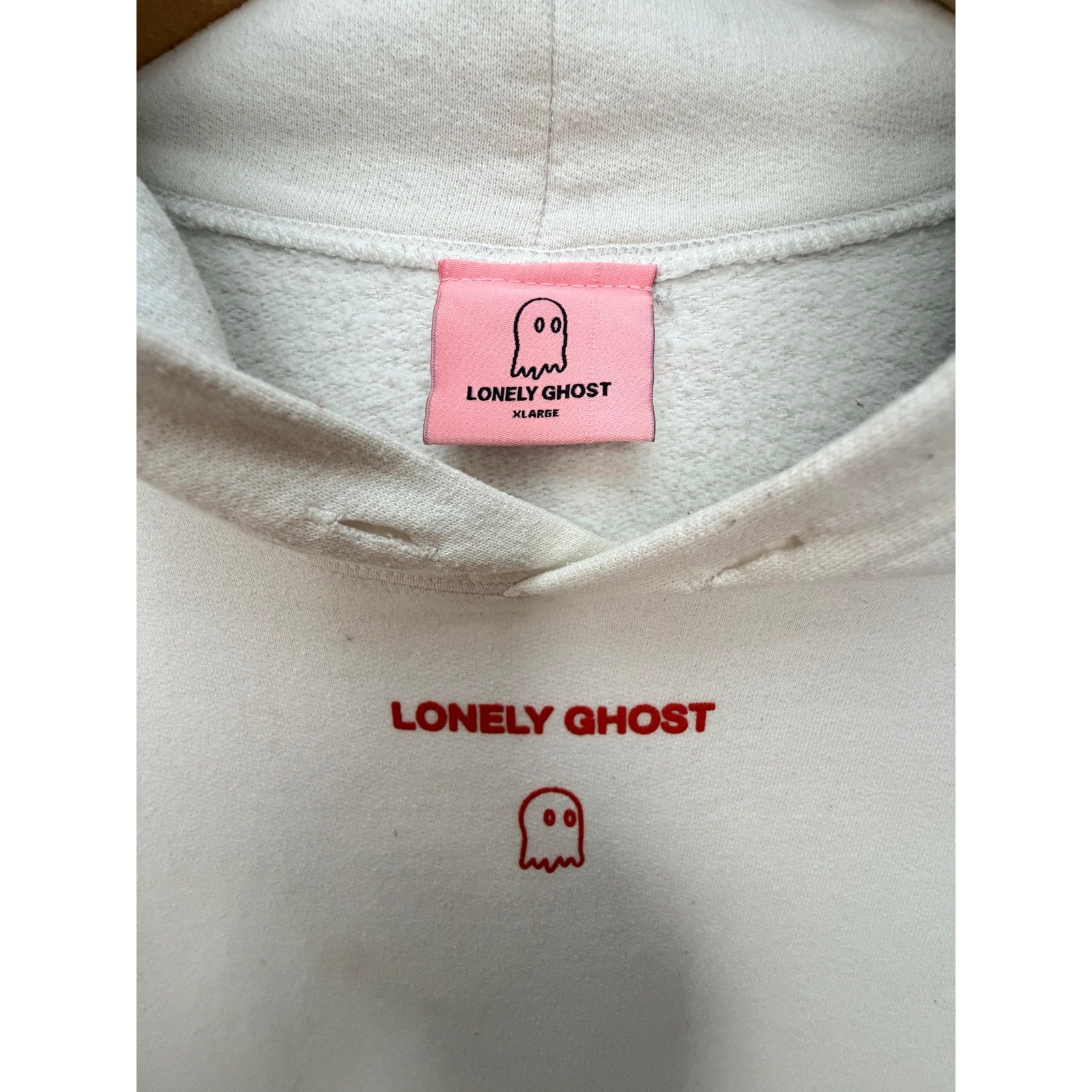 Lonely Ghost White Red Embroidered Logo Hoodie Unisex XL