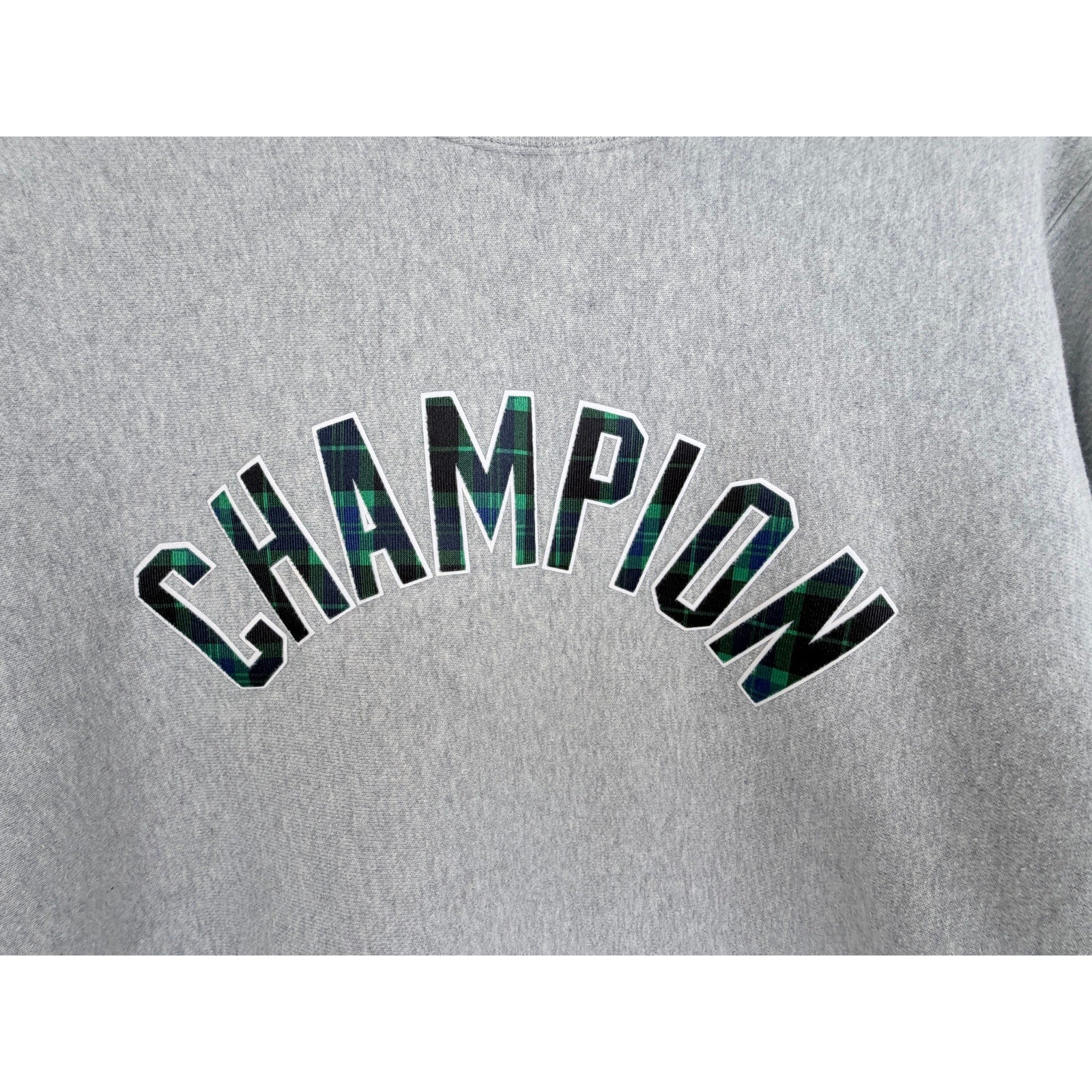 Champion Reverse Weave Crewneck Sweatshirt Mens Medium Gray Plaid Logo