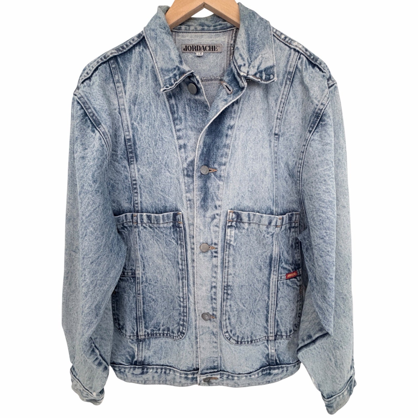 Vintage Jordache Denim Jacket Womens L Blue Acid Wash Batwing Oversized