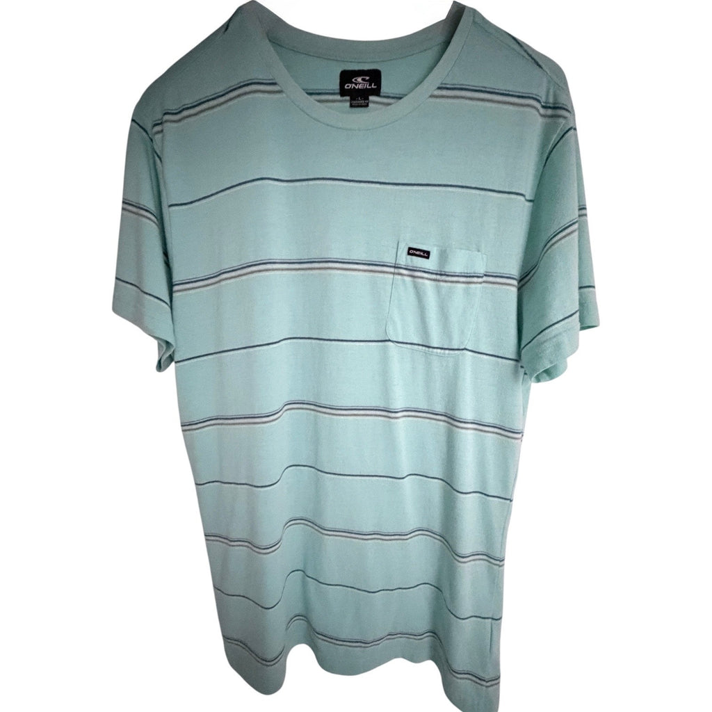 O'Neill Striped Pocket T Shirt Mens Large Aqua Blue