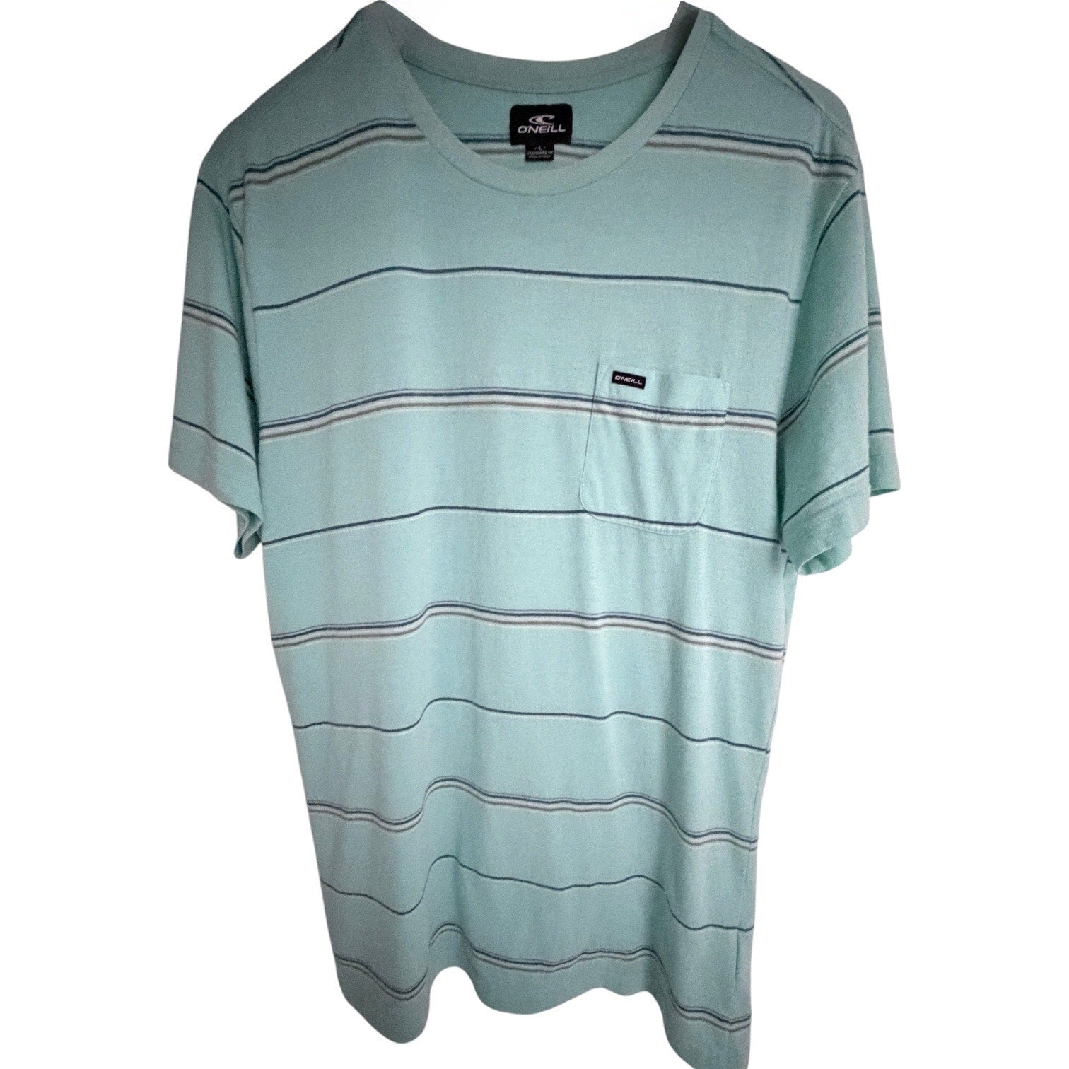 O'Neill Striped Pocket T Shirt Mens Large Aqua Blue
