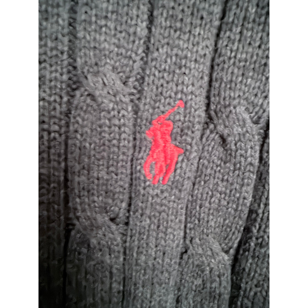 Polo Ralph Lauren Cable Knit Quarter Zip Sweater Mens Large Black Red Pony