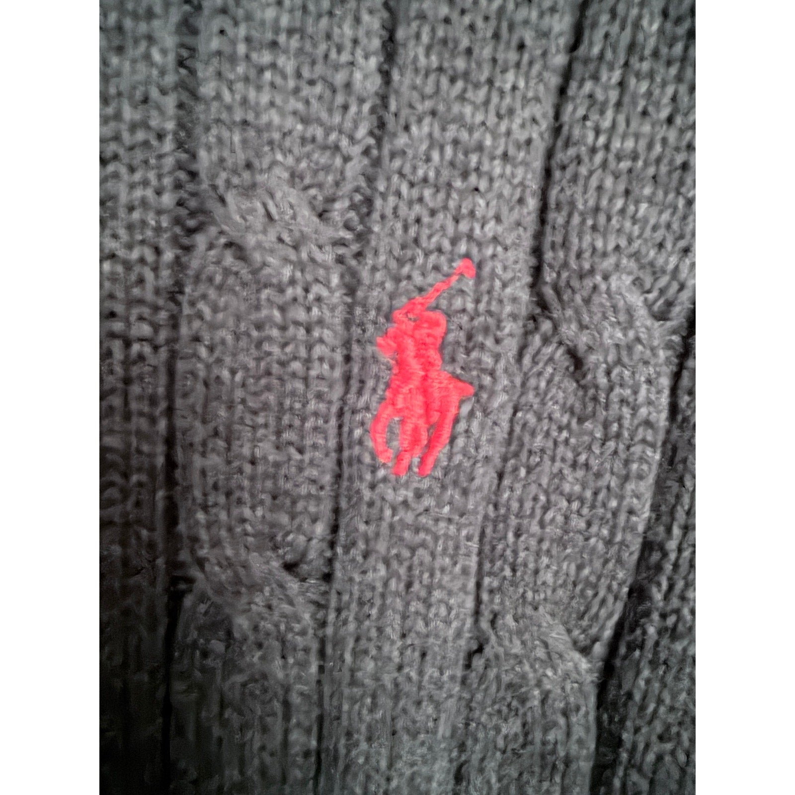 Polo Ralph Lauren Cable Knit Quarter Zip Sweater Mens Large Black Red Pony