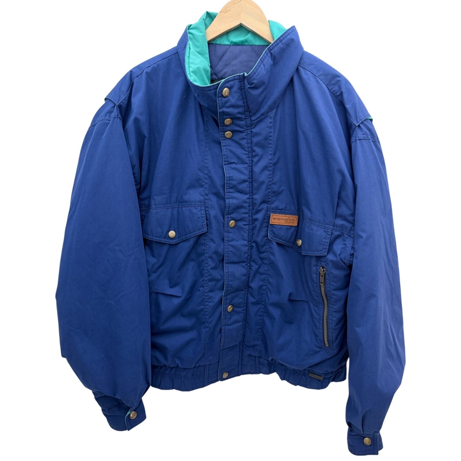 Edelweiss Skiwear Jacket Mens Medium Blue Green Vintage Ski Coat Snap Front