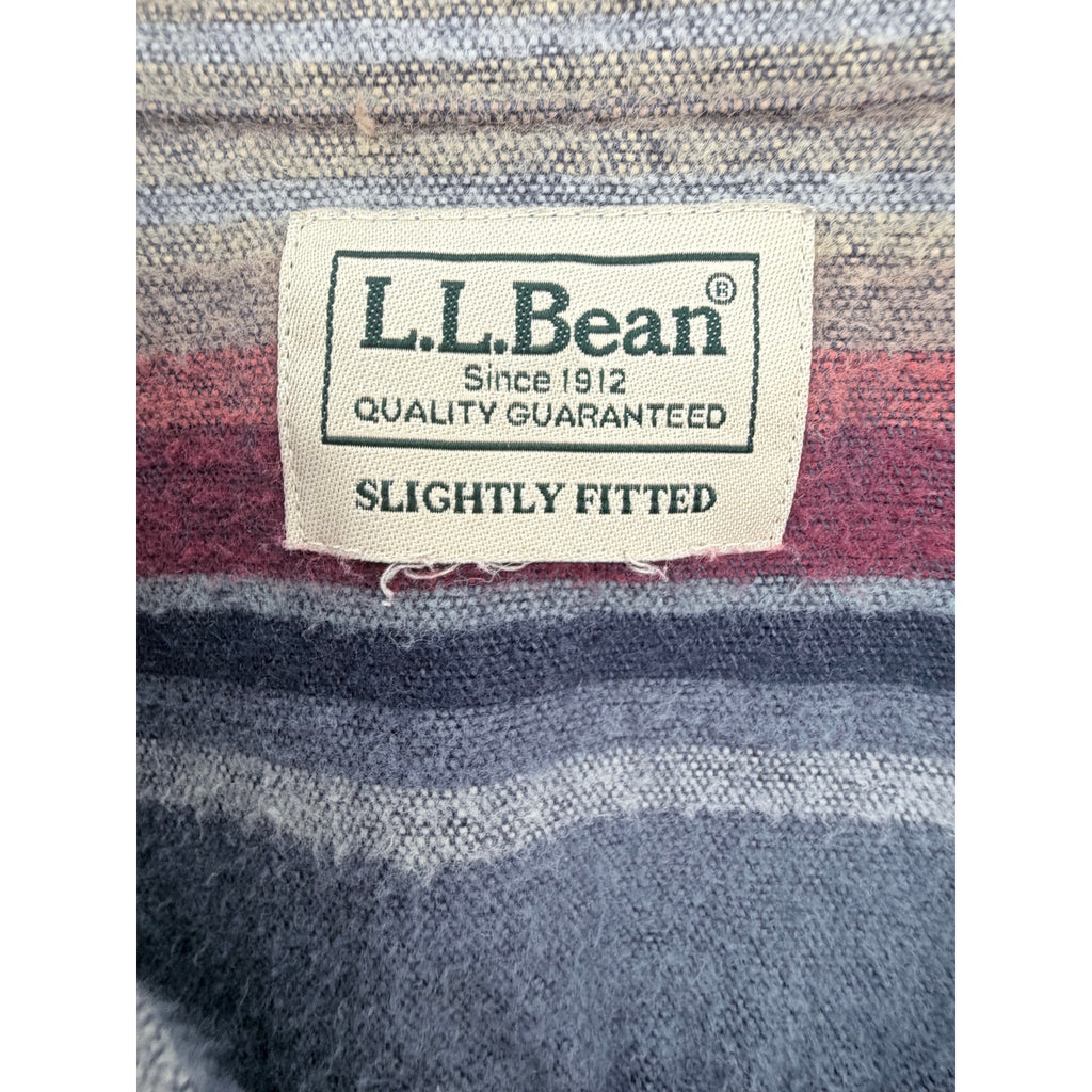 L.L.Bean Flannel Shirt Mens Medium Gray Red Striped Slightly Fitted