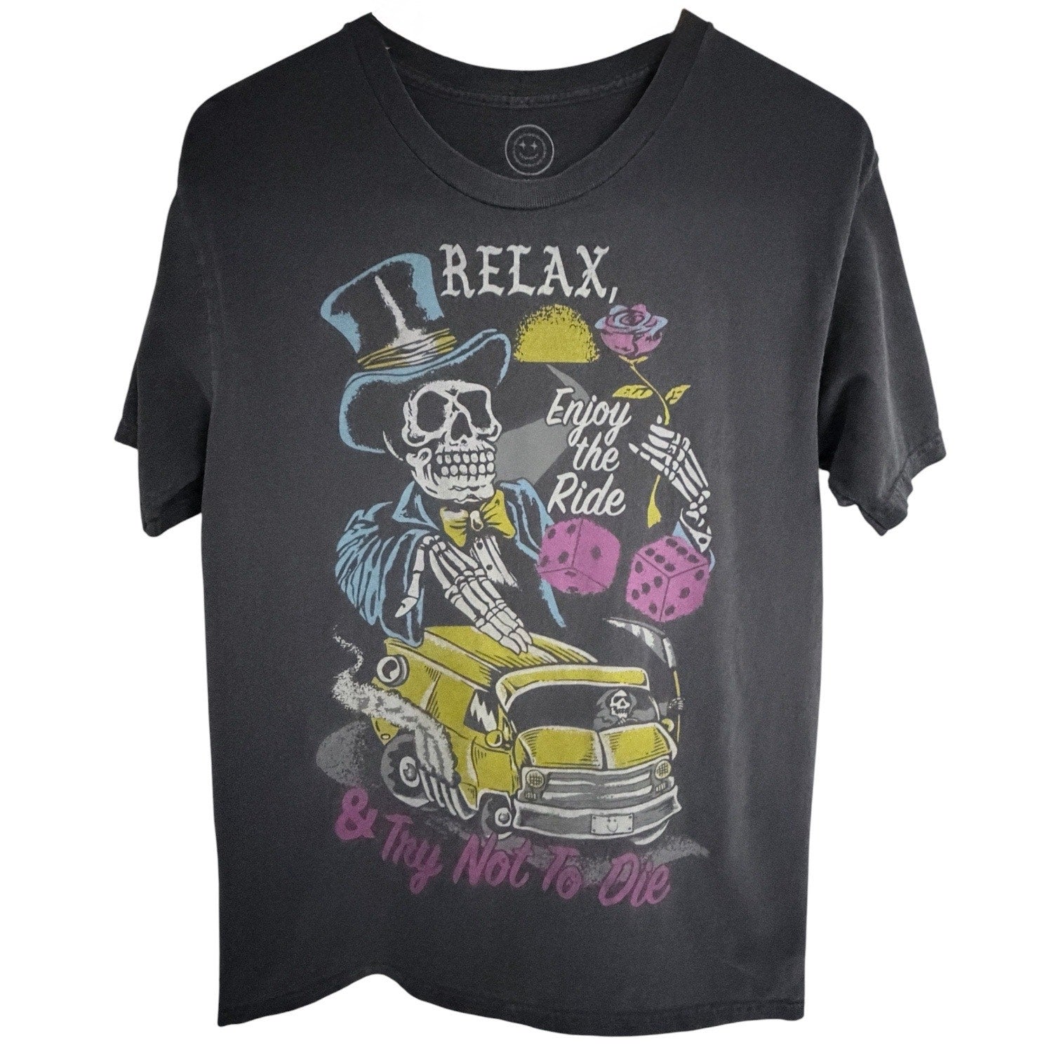 Boss Dog Art Dept Relax Enjoy The Ride Skeleton Graphic T Shirt Mens Small Gray