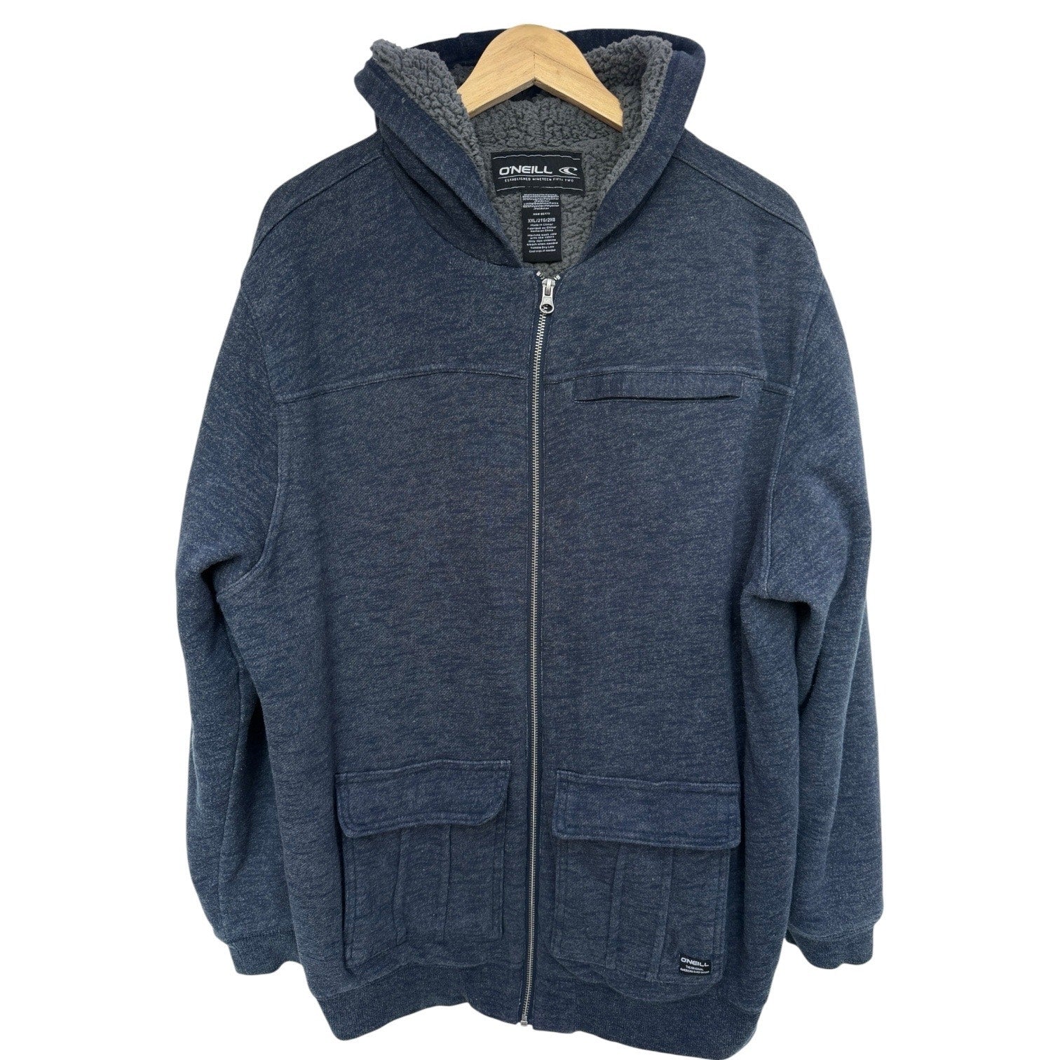 O'Neill Sherpa Lined Jacket Mens XXL Gray Hooded Full Zip Heavyweight