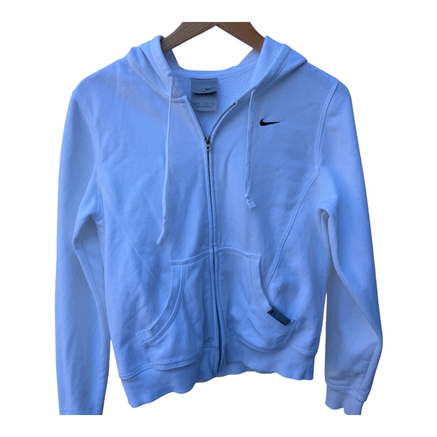 Nike 90s White Full Zip Hooded Sweatshirt Medium