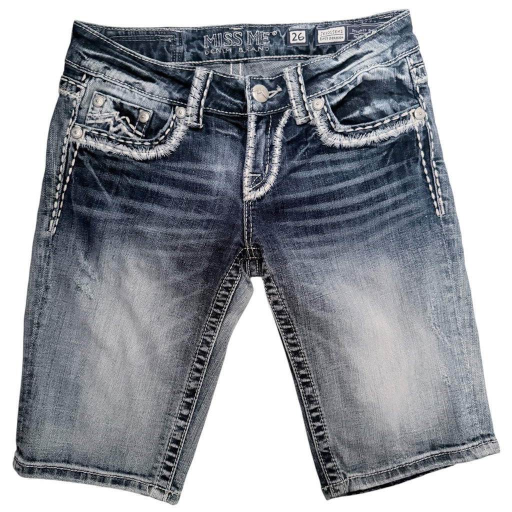 Miss Me Easy Bermuda Denim Shorts Women's Size 26 Medium Wash Buckle