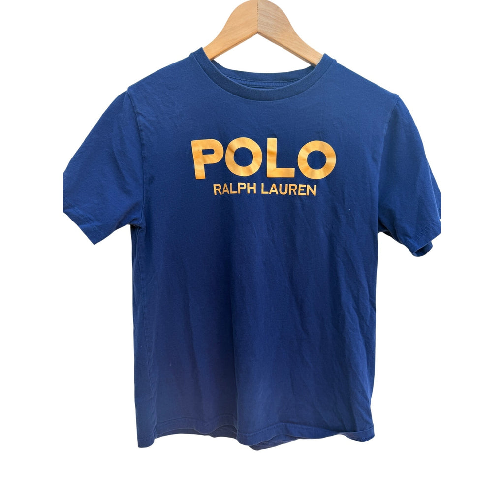 Polo Ralph Lauren Boys Large (14-16) Navy Blue Logo T-Shirt Gold Spellout