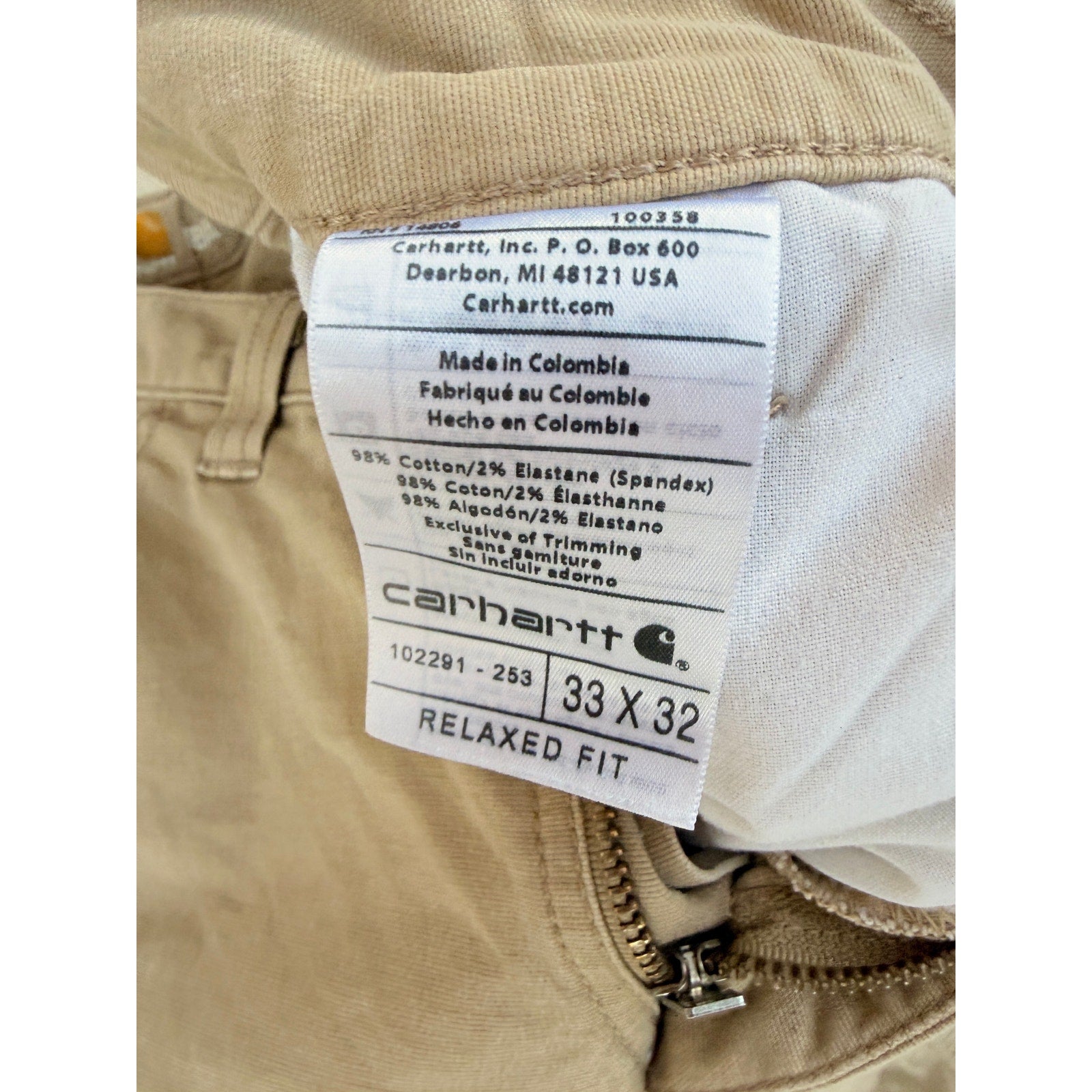 Carhartt Relaxed Fit Work Pants 33x32 Khaki Canvas Workwear