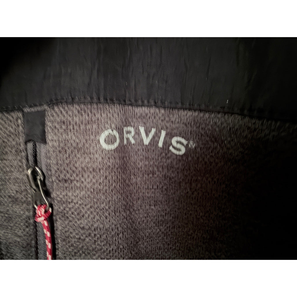 Orvis Men's Full Zip Fleece Jacket Large Black Gray Sweater Knit Outdoor