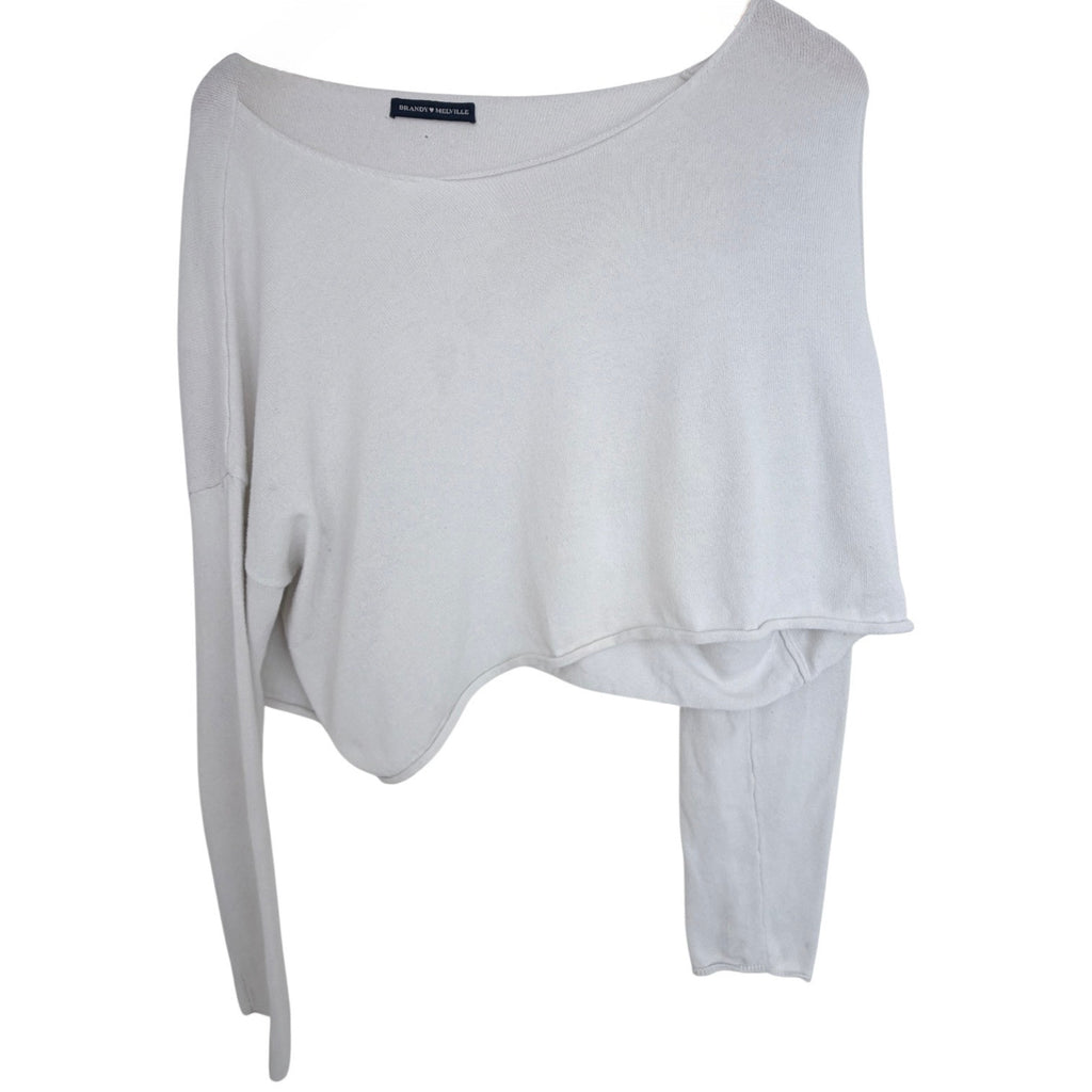 Brandy Melville Womens White Cropped Long Sleeve Knit Top One Size Minimalist