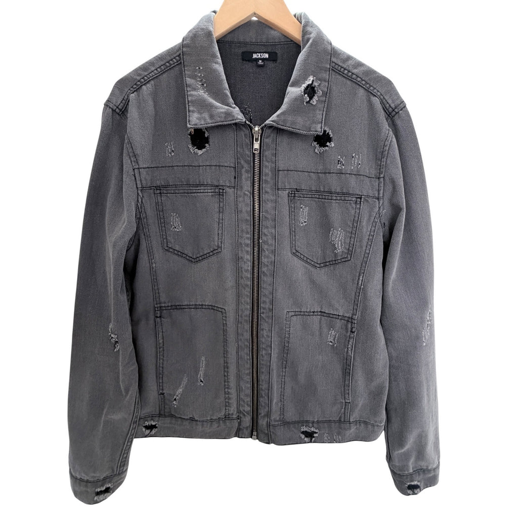 Jackson Distressed Denim Jacket Mens Medium Gray Full Zip Grunge Streetwear