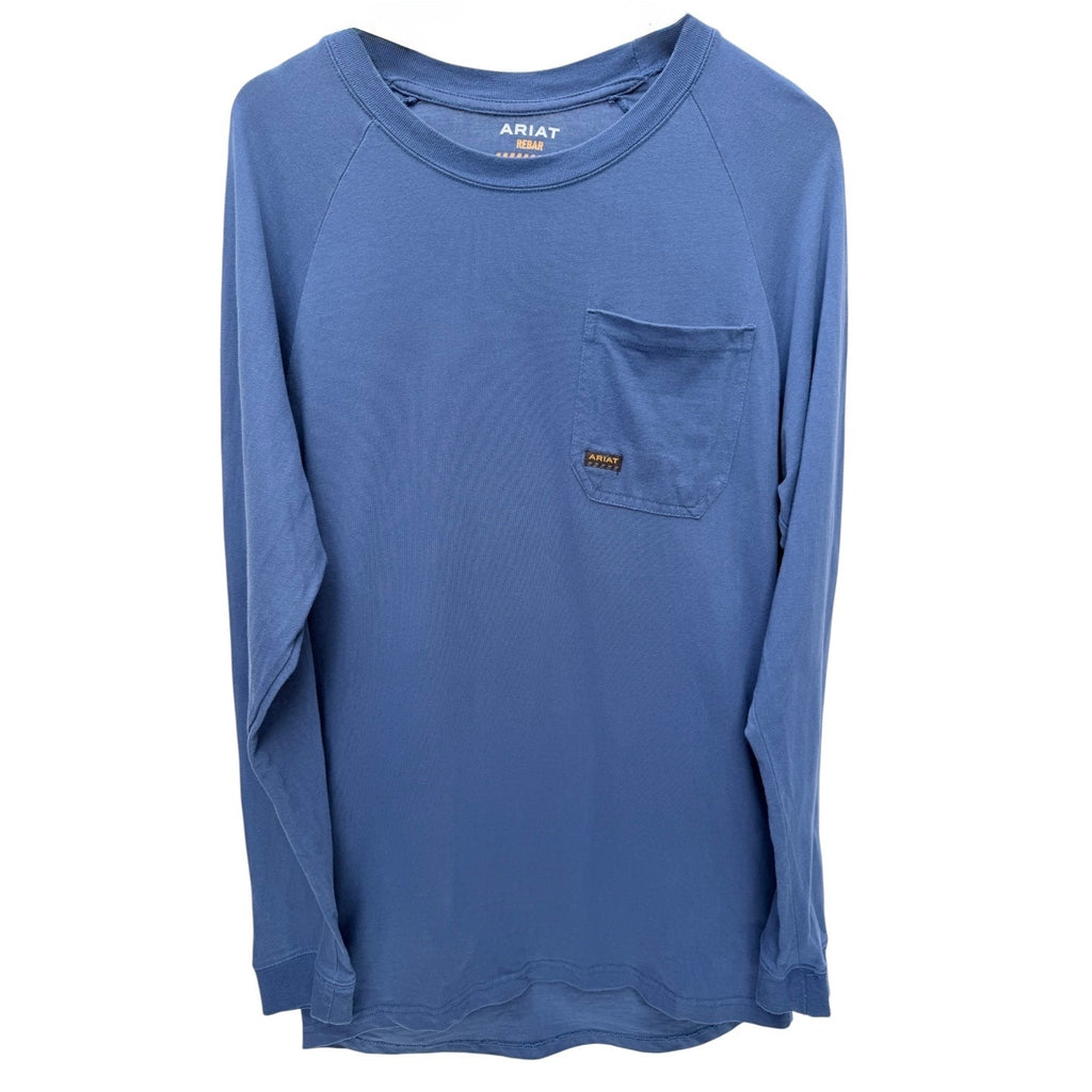 Ariat Rebar Long Sleeve Shirt Mens Medium Blue Workwear Pocket Tee Graphic Back