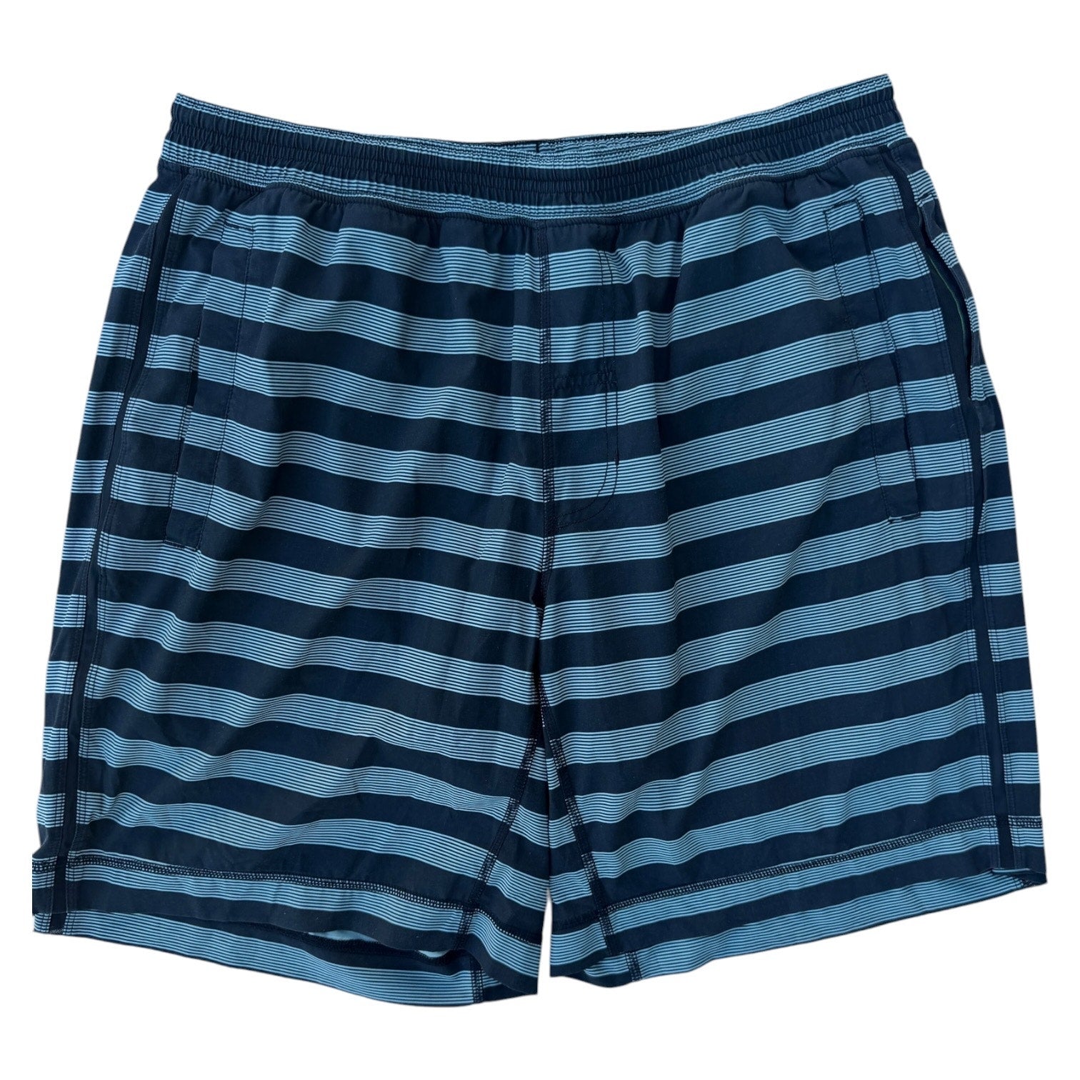 Lululemon Shorts Mens Medium Blue Striped Performance Training Gym Athletic