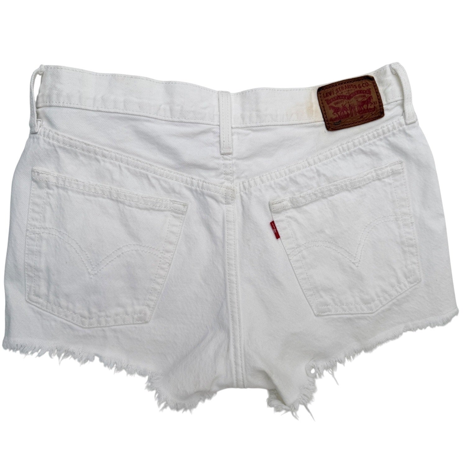 Levis 501 Denim Shorts Womens Size 28 White Distressed Cutoff Jean Shorts