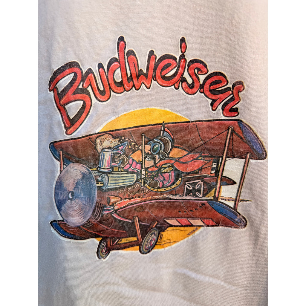 Budweiser Biplane Graphic T Shirt Mens Large Beige Vintage Beer Tee