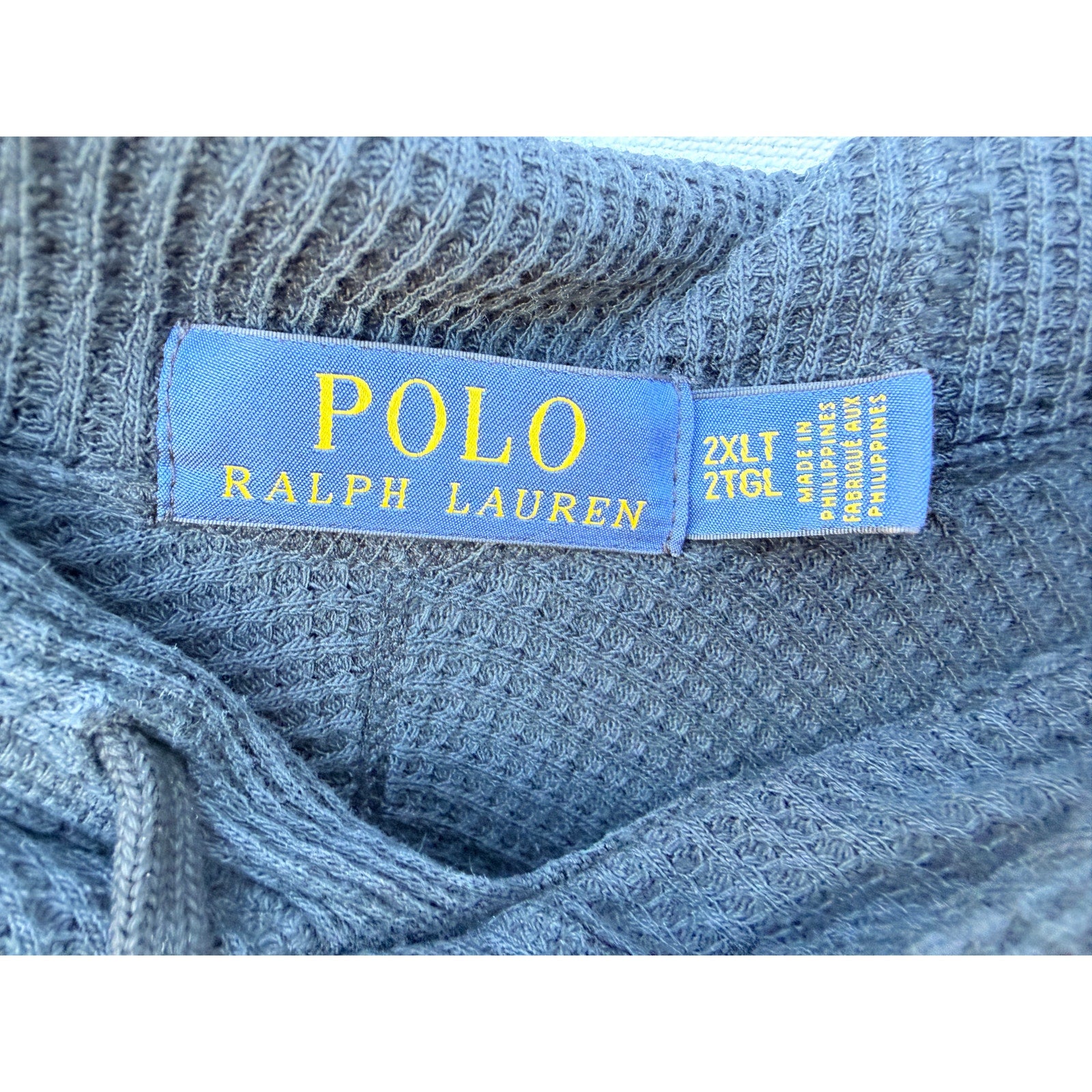 Polo Ralph Lauren Waffle Knit Hoodie Mens 2XLT Black Thermal Pullover additional view 2