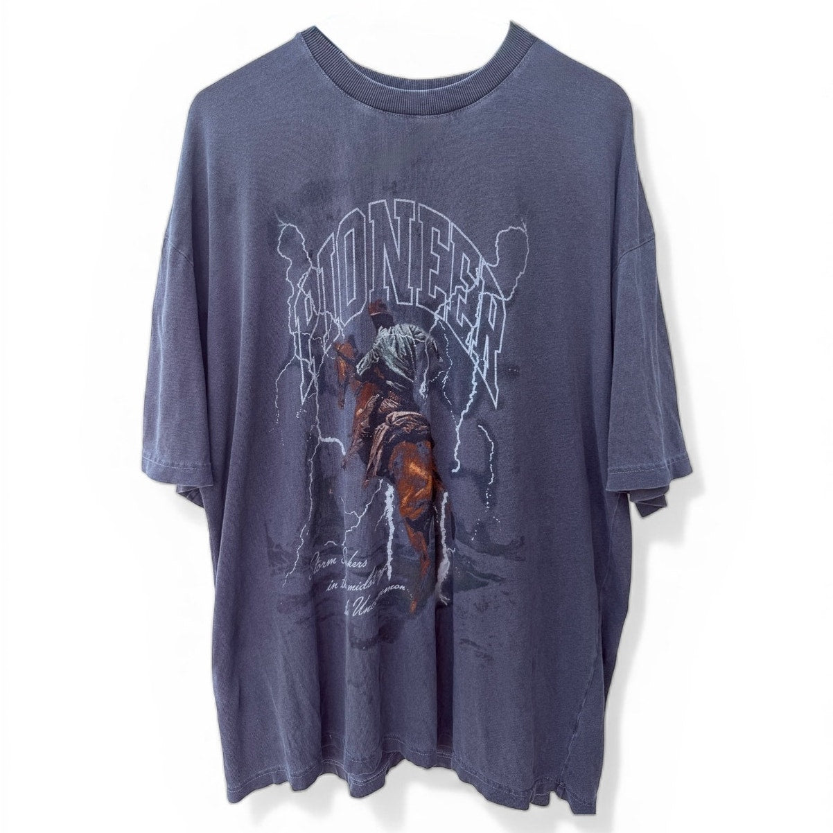 Pioneer Western Graphic T Shirt Mens 2XL Faded Gray Cowboy Print