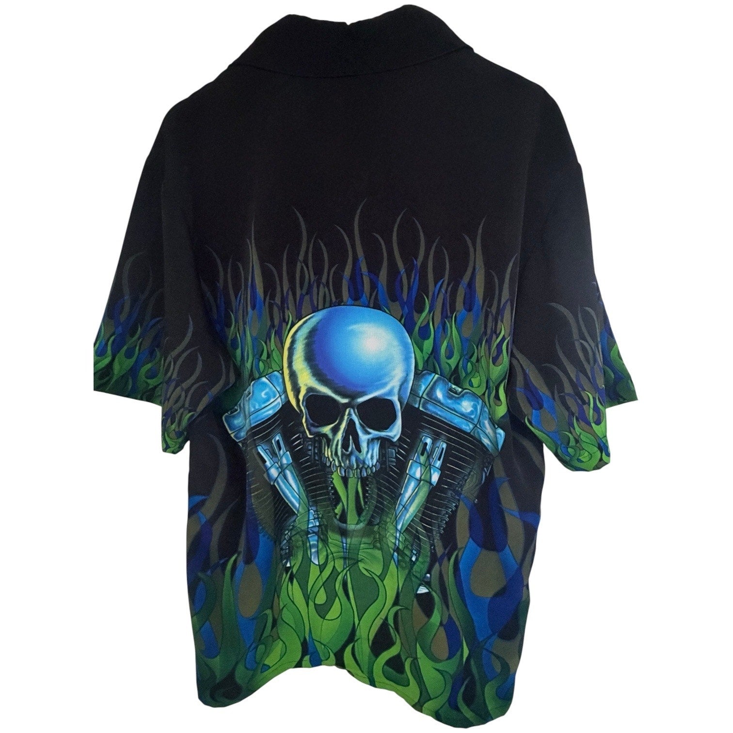 Dragonfly Clothing Co Skull Flame Shirt Mens L Black Button Up Motorcycle Biker