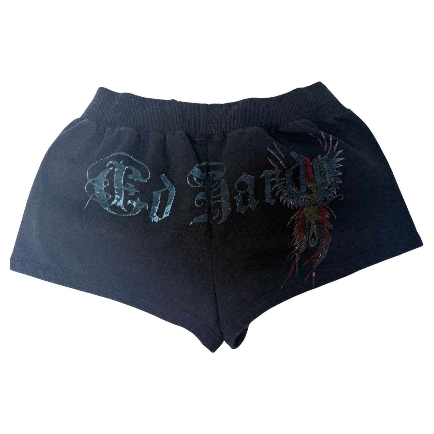 Ed Hardy Womens Shorts Large Black Graphic Floral Y2K Lounge Casual
