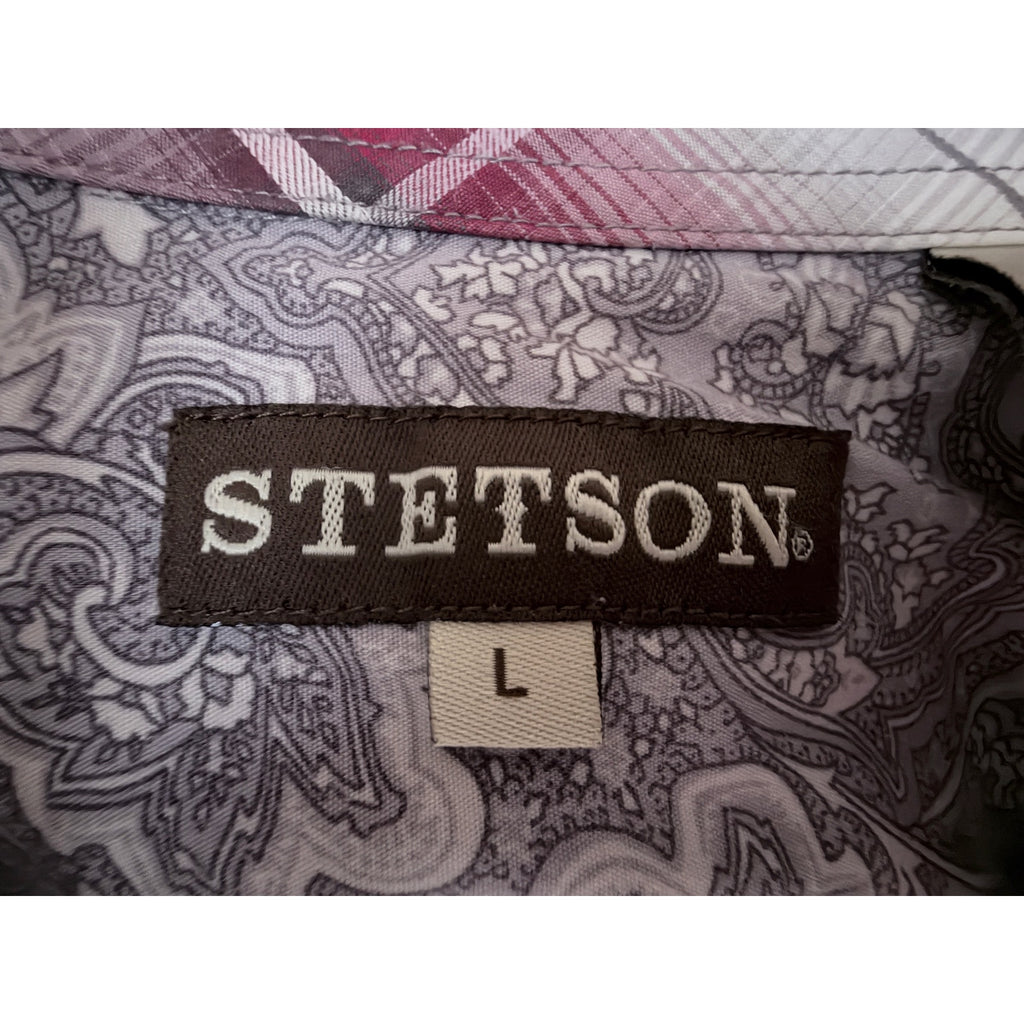 Stetson Western Paisley Snap Shirt Mens Large Gray Pearl Snap Cowboy Rodeo