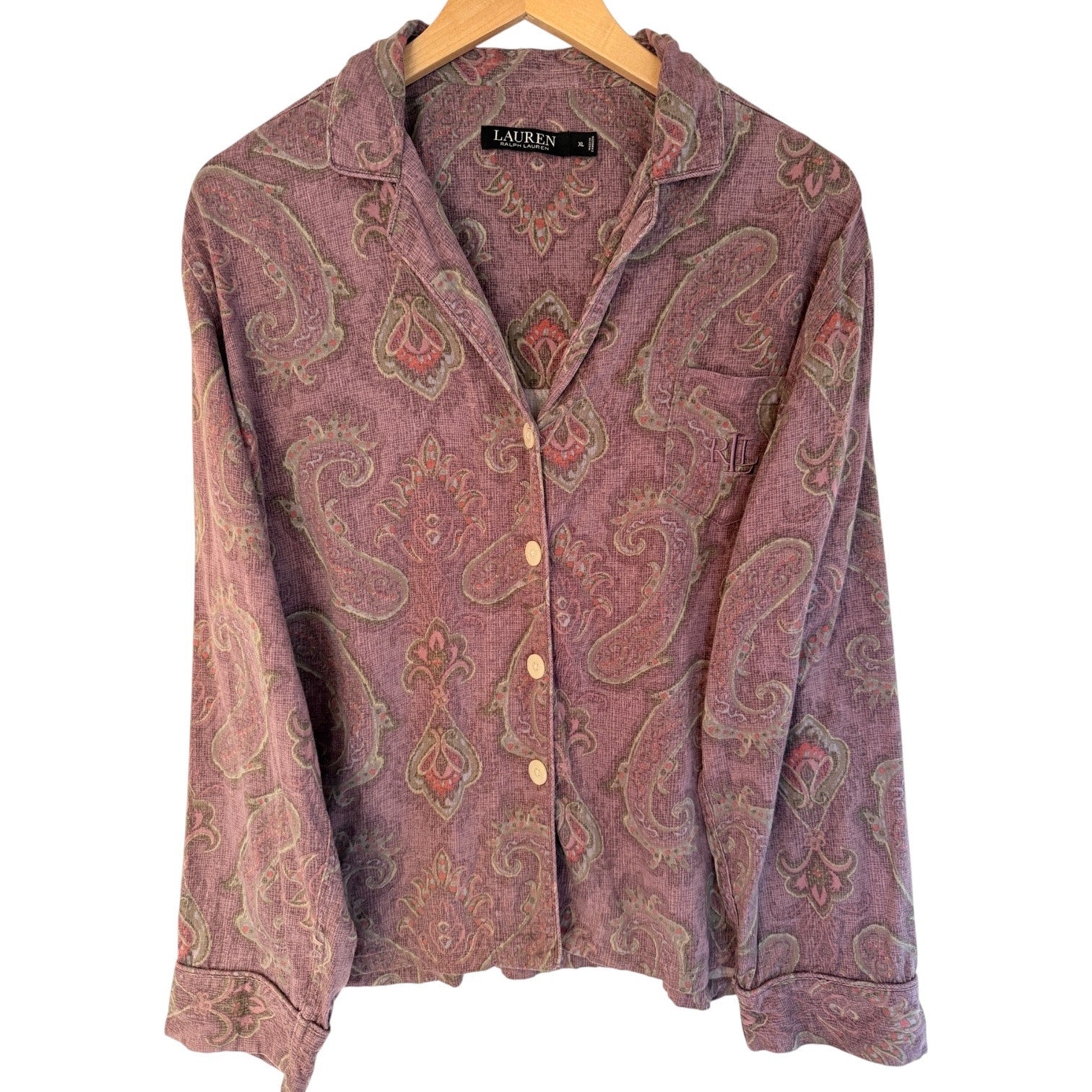 Lauren Ralph Lauren Paisley Button Up Shirt Womens XL Purple Boho Blouse