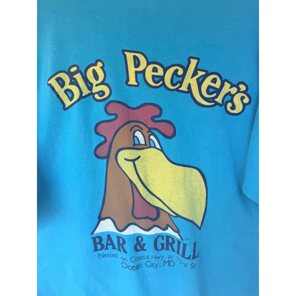 Vintage Big Peckers Bar & Grill T Shirt Mens XL Blue Single Stitch USA Graphic T