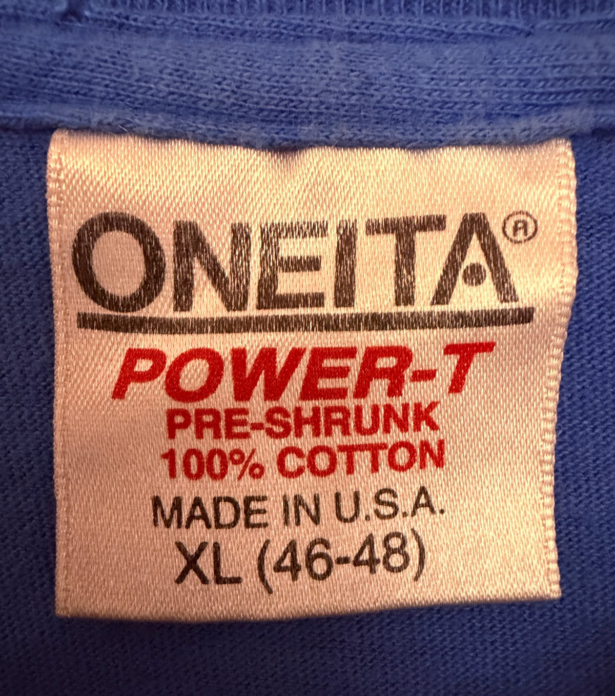 Oneita Men's Blue Power-T T-Shirt — brand label