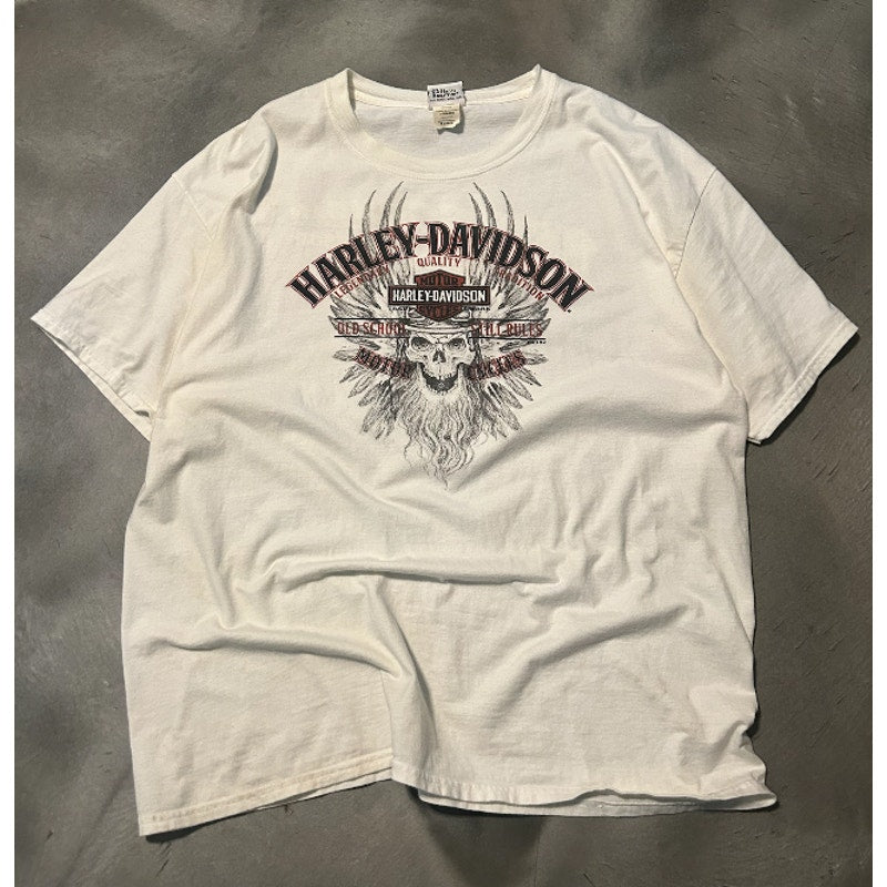 Vintage Harley-Davidson Wisconsin Skull T-Shirt XL Oconomowoc WI Cream