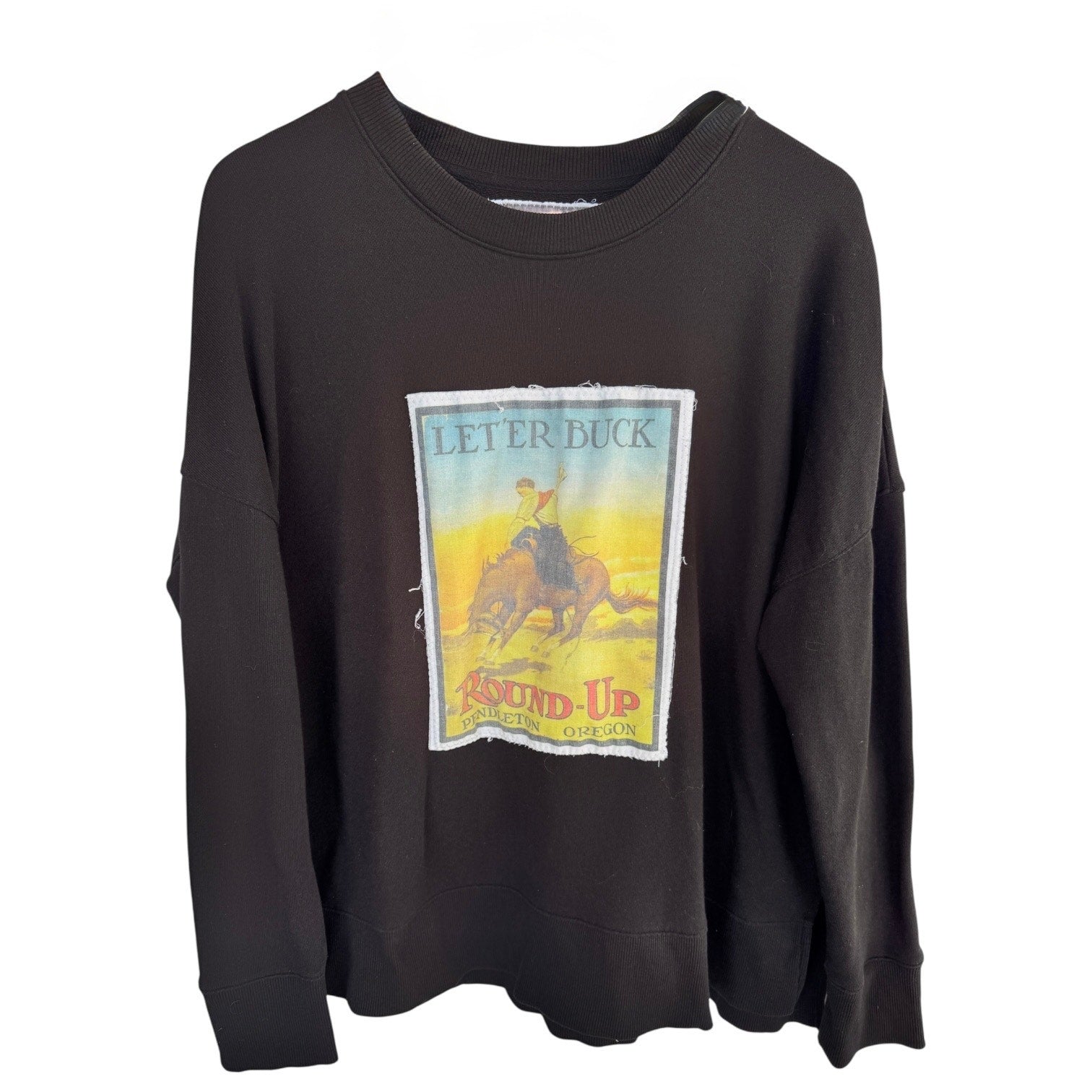 Pendleton Round Up Let’er Buck Sweatshirt Womens XL Black Western Rodeo Graphic