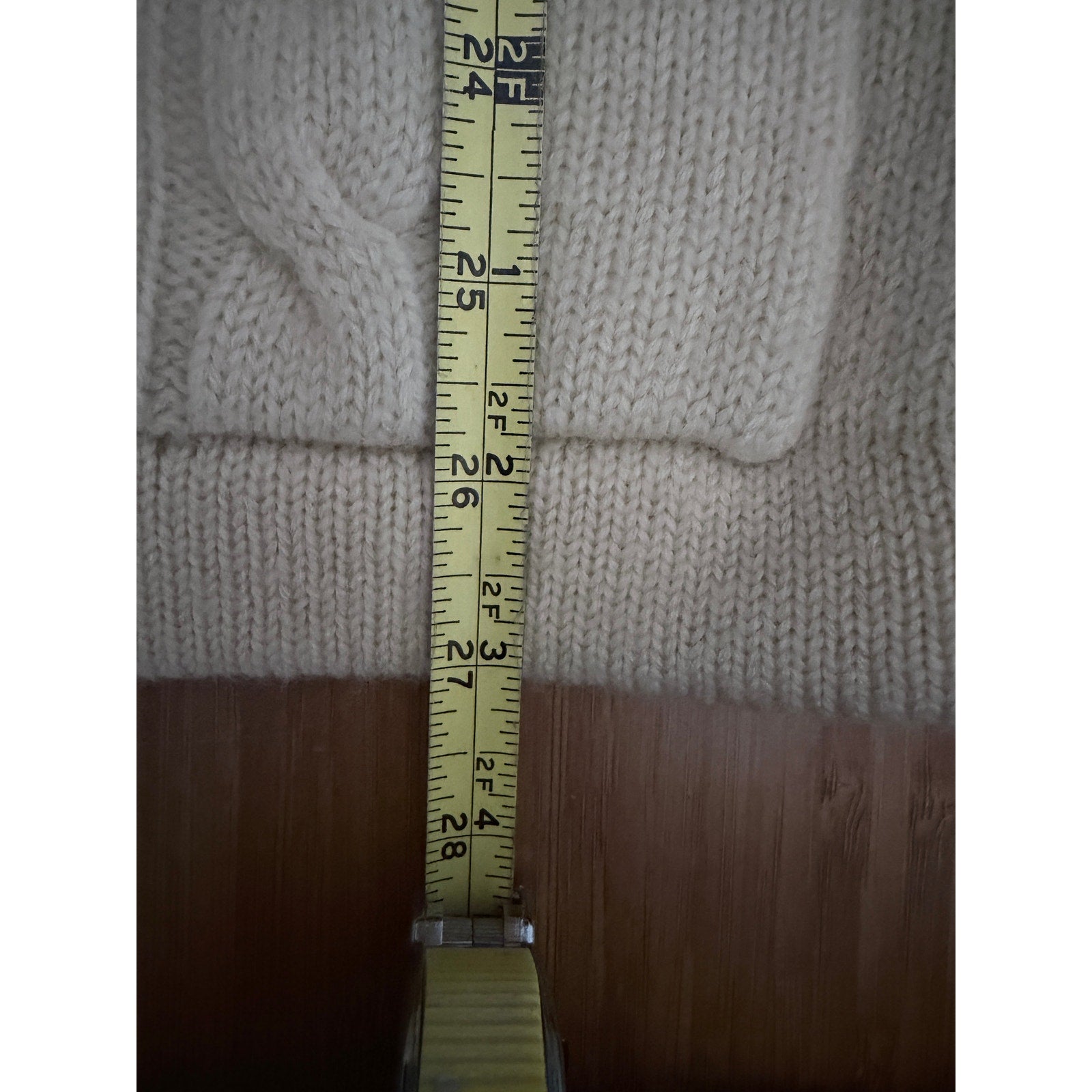 Crazy Horse 100% Wool Shawl Collar Cable Knit Cardigan Sweater Women's M Ivory