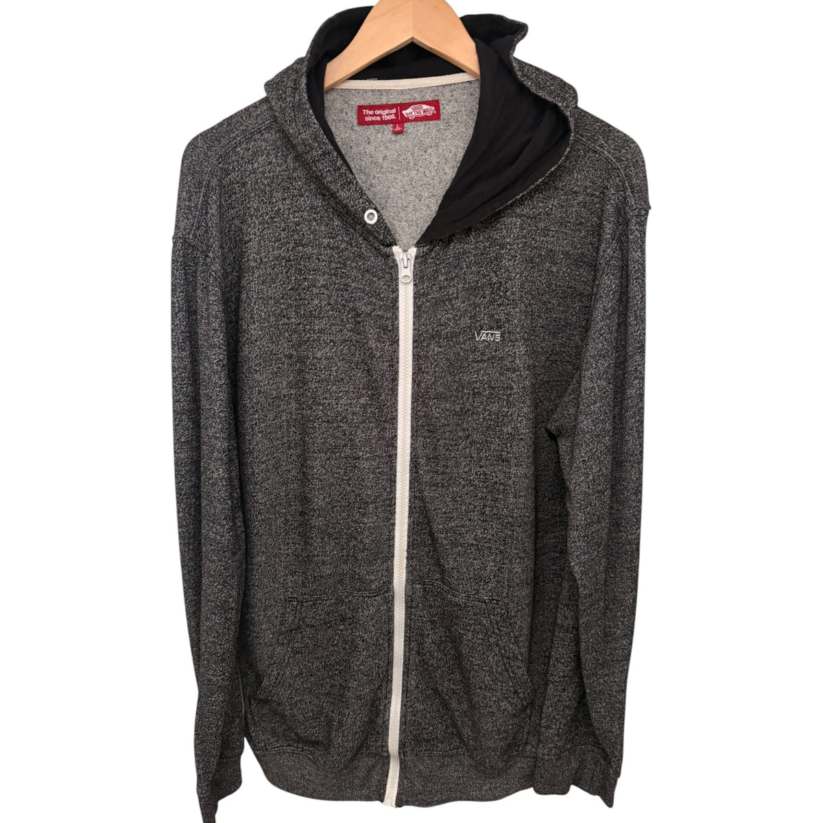 Vans Men's Gray Fleece Hooded Striped Hoodie — front view